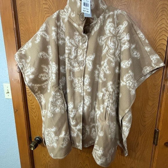 Women's Tan Button-Up Cape/Poncho - Picture 1 of 8